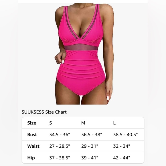 Women Pink Sexy Mesh Tummy Control Swimsuit High Waisted Bathing Suit Small - Picture 5 of 7